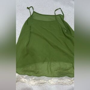 Chic Olive Camisole with Lace Hem